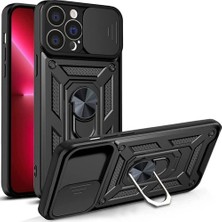 Fibaks Apple iPhone 14 Pro Max Kılıf Kamera Korumalı Sürgülü Yüzüklü Armor Military Tank