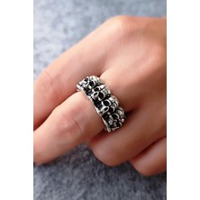 Fildişi Aksesuar Kuru Kafalar Şekilli Gümüş Kaplama Ayarlanabilir Unisex Yüzük El Yapımı Gotik Yüzük