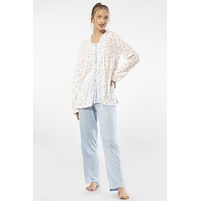 Türen 3367 Mavi Kadın Empirme Patlı Battal Uzun Kollu Pijama Takım