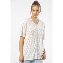 Türen 3370 Mavi Kadın Empirme Düğmeli Battal Kısa Kollu Pijama Takım