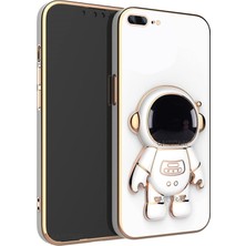 Iphone Se 2020 Uyumlu Kılıf Kamera Lens Korumalı Astronut Standlı 6d Sevimli Parlak Gold Kenarlı Altın Şerit Işlemeli Silikon Gezegen Uzay Yeni Moda Astronot