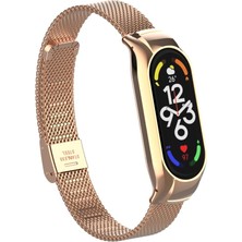 AktarMobile Mi Band 7 Uyumlu Klipsli Hasır Metal Kordon & Kasa Koruma 2 In 1 Tel Örgü Kayış