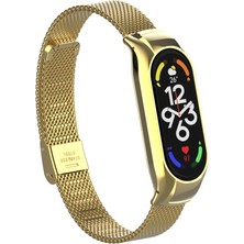 AktarMobile Mi Band 7 Uyumlu Klipsli Hasır Metal Kordon & Kasa Koruma 2 In 1 Tel Örgü Kayış