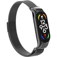 AktarMobile Mi Band 7 Uyumlu Mıknatıslı Hasır Metal Kordon & Kasa Koruma 2 In 1 Tel Örgü Kayış