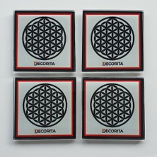 Decorita Cam Bardak Altlığı | Decorita Logolu - Kırmızı - Siyah | 10cm x 10cm