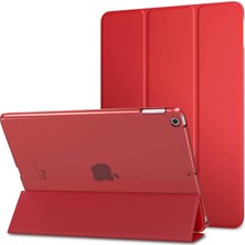 Kny Apple Ipad 9.7 2017 Kılıf Standlı Kapaklı Arkası Şeffaf Sert Smart Case Kırmızı