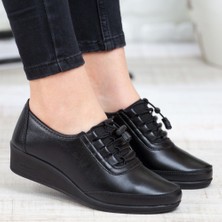 Kaof Shoes Kadın Ayzen Siyah Anatomik Bağcıklı Babet Ayakkabı Anne Ayakkabı Günlük Ayakkabı Casual Ayakkabı