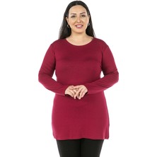 Disentis Modest Büyük Beden Yuvarlak Yaka Uzun Kollu Viskon Uzun Bordo Body