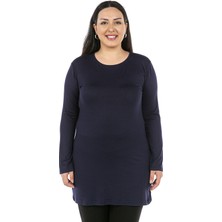 Disentis Modest Büyük Beden Yuvarlak Yaka Uzun Kollu Viskon Uzun Lacivert Body