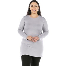 Disentis Modest Büyük Beden Yuvarlak Yaka Uzun Kollu Viskon Uzun Gri Body