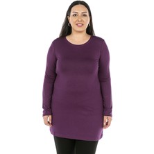 Disentis Modest Büyük Beden Yuvarlak Yaka Uzun Kollu Viskon Uzun Mürdüm Body