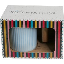 Kütahya Home Ahşap Altlıklı Sunum Tabaklı Bardak Mavi