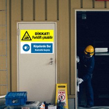 New Jargon Dikkat Forklift Çıkabilir Köşelerde Dur Levhası - Dekote Malzeme 25X35 cm