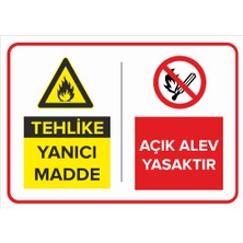 New Jargon Tehlike Yanıcı Madde - Açık Alev Yasaktır Levhası - Sac Malzeme 35X50 cm