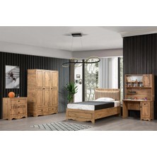 Setay Papatya Bazalı Genç Odası Takımı - 90x190 cm Bazalı Karyola, Dolap, Masa, Şifonyer