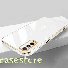 MTK Moveteck Vivo Y20S Uyumlu Kılıf Kamera Korumalı Parlak Gold Kenarlı Yumuşak Renkli Silikon Kapak