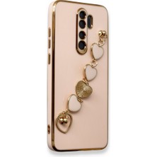 MTK Moveteck Xiaomi Redmi Note 8 Pro Kılıf Kamera Korumalı Parlak Gold Kenarlı Kalpli Bileklikli Tutacak Kapak