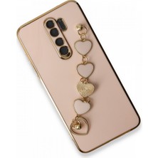 MTK Moveteck Xiaomi Redmi Note 8 Pro Kılıf Kamera Korumalı Parlak Gold Kenarlı Kalpli Bileklikli Tutacak Kapak