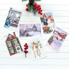 Kartpostal, yılbaşı, kırmızı ev  10 set (60 adet)