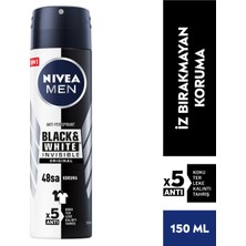 NIVEA Men Erkek Sprey Deodorant Black&White Invisible Original Ter ve Ter Kokusuna Karşı 48 Saat Anti-perspirant  150ml