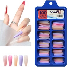 Ocean Balerin Uzun Form Dayanıklı 100'lü Karışık Renk Protez Takma Tırnak Seti – Ev ve Salon Kullanımına Uygun
