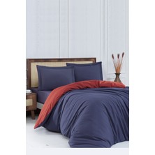 HerdaimModa Pamuklu Kolay Ütülenebilir Düz Çift Renkli Nevresim Takımı Lacivert Kiremit