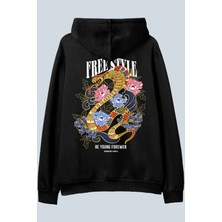 AyveGa Free Style Siyah Oversize  Kapüşonlu Sweatshirt Hoodie