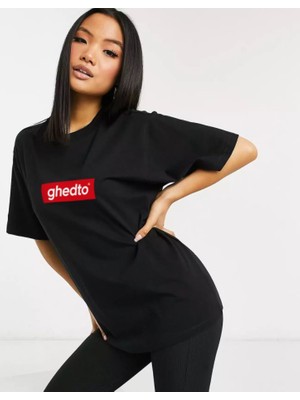 Unisex Siyah Ghedtobox Oversize Tshirt