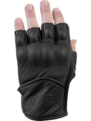 The Biker Jeans Fingerless Flx Leather Black Korumalı Motosiklet Deri Eldiveni