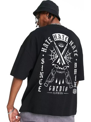 Unisex Hate Oversize Tshirt Siyah