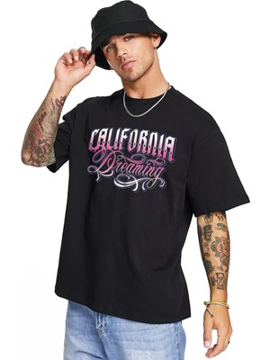 Unisex California Dreaming Oversize Tshirt Siyah