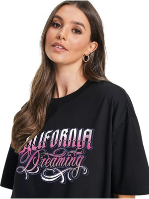 Unisex California Dreaming Oversize Tshirt Siyah