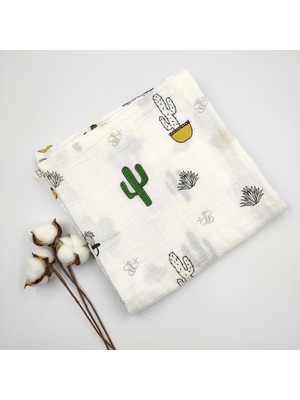 Bebek Star Müslin Örtü Kaktüs Desenli 110x110 cm