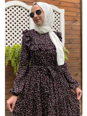 Rabia Şamlı Beliz Mini Şal Desenli Elbise Siyah
