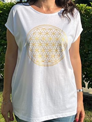 Olaleia Gold Yaşam Çiçeği Baskılı T-Shirt