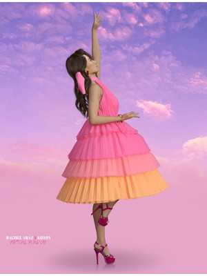 Koton Rachel Araz x Koton - Boyundan Bağlamalı Katlı Tül Midi Elbise
