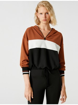 Koton Renk Bloklu Sweatshirt Yarım Fermuarlı