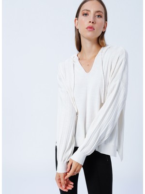 Fashion Friends Kapüşon Yaka Düz Bej Kadın Kazak 22K0267K1