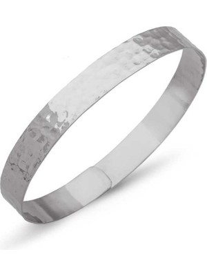 925 Gümüş Gümüş Elişi Dövme Bayan Bilezik