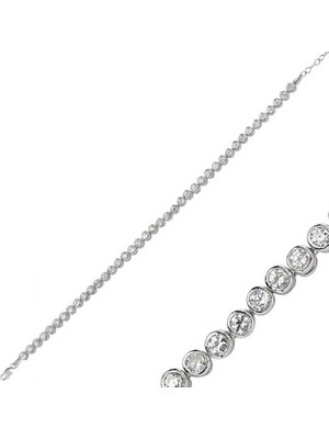 925 Gümüş Gümüş Beyaz Taşlı Su Yolu Bayan Bileklik