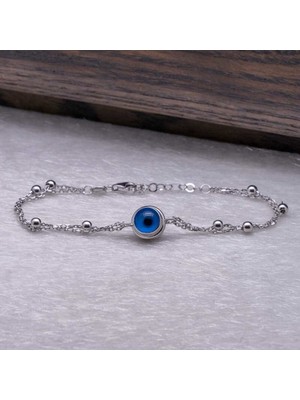 925 Gümüş 925 Ayar Gümüş Nazar Boncuklu Bileklik