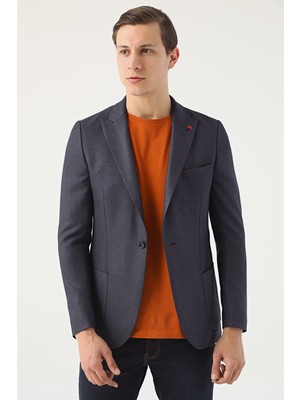 TWN Slim Fit Lacivert Armürlü Kumaş Ceket 8EF04R101409M