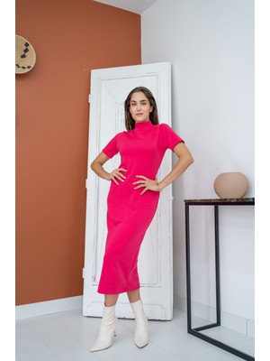 Elbee Fashion Woman Balıkçı Yaka Elbise - Fuşya