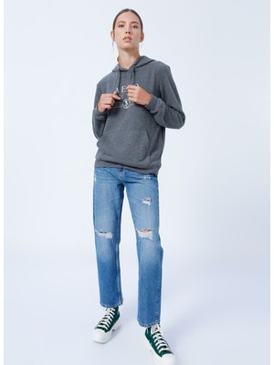 Aeropostale Kapüşon Yaka Baskılı Antrasit Melanj Kadın Sweatshirt K-3053