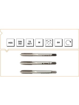 Makina Takım Endüstrisi Makina Takım B00100042000 Hss Dın 352 Normal Vidalı 3 Lü Takım Kılavuzu M20