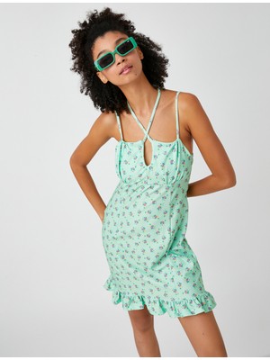 Koton Ince Askılı Fırfırlı Mini Elbise