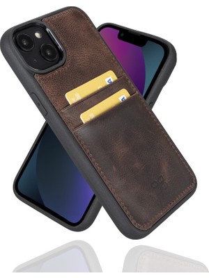 Bouletta Apple iPhone 14 Plus Uyumlu Deri Kartlıklı Arka Kapak Tn3 Kahve