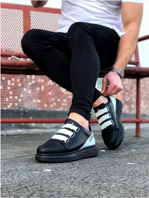 Shoecide WG029 3 Bant Legend Kömür Beyaz Kalın Taban Casual Erkek Ayakkabı