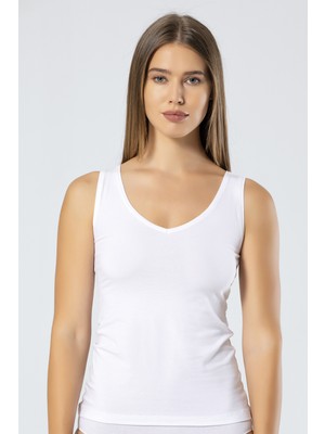 Türen 913 Beyaz Kadın Likralı Pamuklu V Yaka Atlet