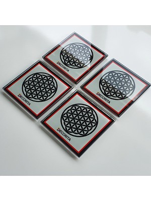 Decorita Cam Bardak Altlığı | Decorita Logolu - Kırmızı - Siyah | 10cm x 10cm